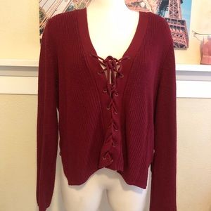 Knit Cropped Sweater with Tie Front